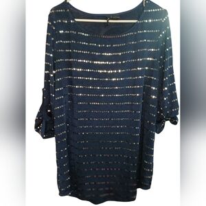 New Directions Navy Sequin Short Sleeve Top